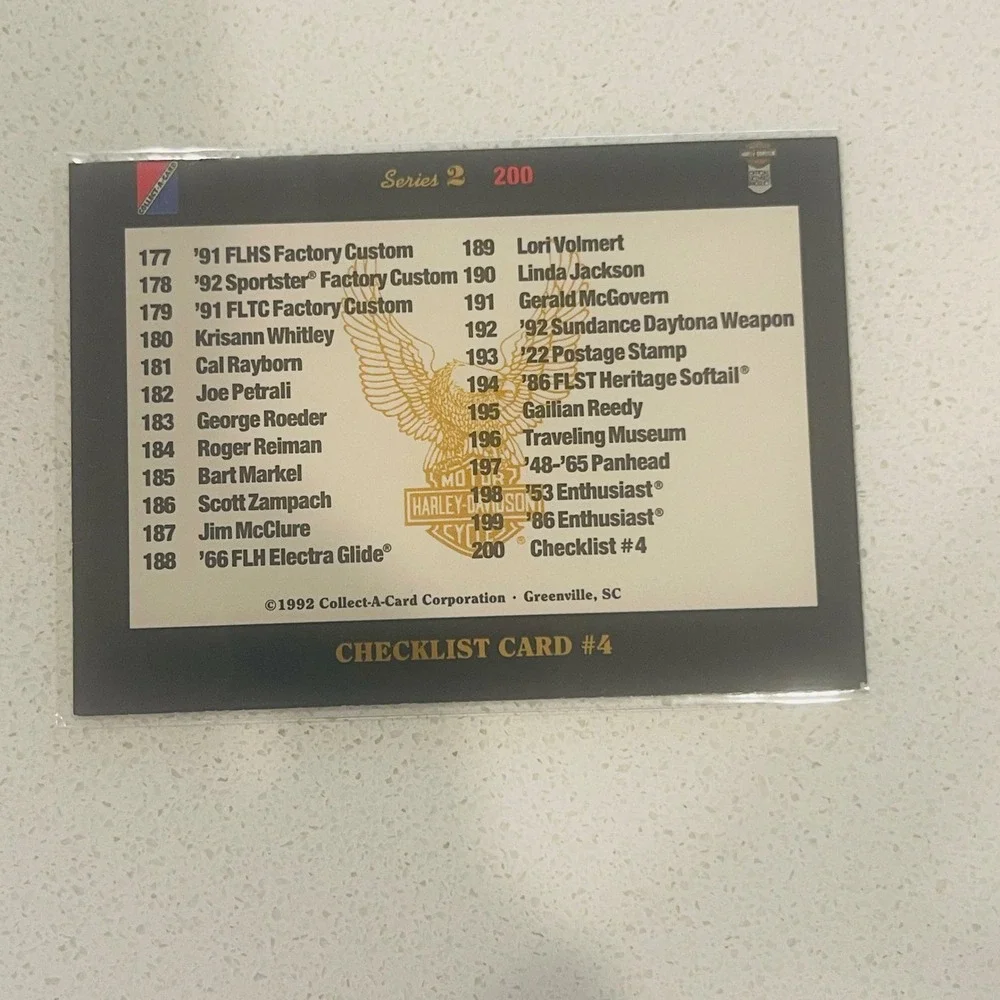 1992 Harley Davidson Series 2 Checklist Card 4 Collect A Card Vintage Motorcycle